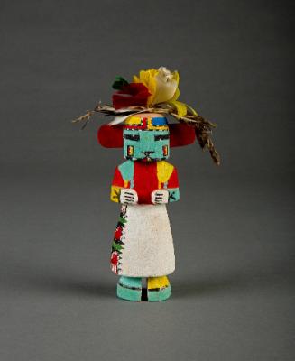I'she Katsina, 1968-1969
Hopi culture; Arizona
Cottonwood root, pigment, cotton string and ch…