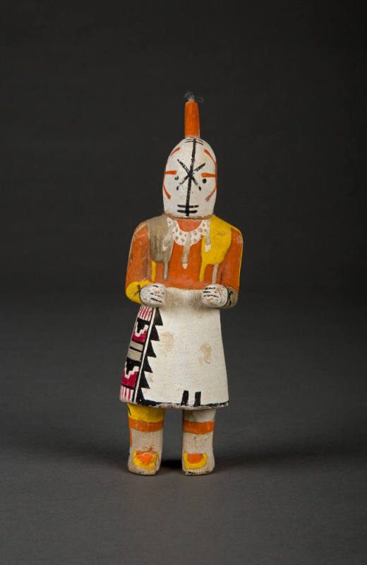 Rattle Katsina, c. 1940
Hopi culture; Southwest
Cottonwood root, cotton string, wool thread a…