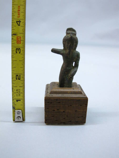 Figure of Nefertum, c. 525 BCE
Egypt
Bronze; 3 1/2 x 1 1/4 in.
79.55.11
Gift of Mr. and Mrs…