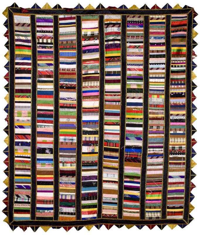Quilt with "Roman Stripe" pattern, c. 1892
Madame Schumann-Heink; La Jolla, California
Silk, …