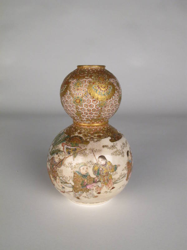 Double Gourd Vase, 1868-1926
Japanese; Japan
Earthenware (Satsuma ware), enamels, gold; 6 x 3…