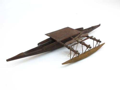 Canoe Model (Drua), 19th Century
Probably Fiji, Melanesia
Wood and fiber; 3 1/4 x 29 1/2 x 11…