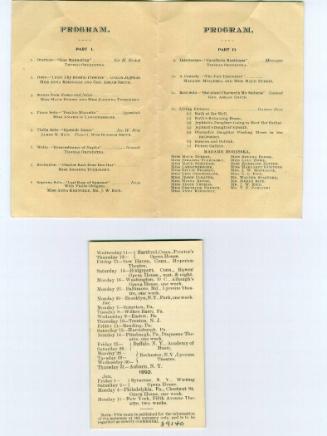 Route Card & Program for the Modjeska Company, 1891
North America
Paper and ink; 2 3/4 × 4 1/…