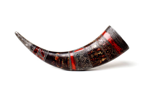 Decorated Drinking Horn, 20th Century
Yao people; China
Bufflo horn and paint; 4 x 2 1/4 x 14…