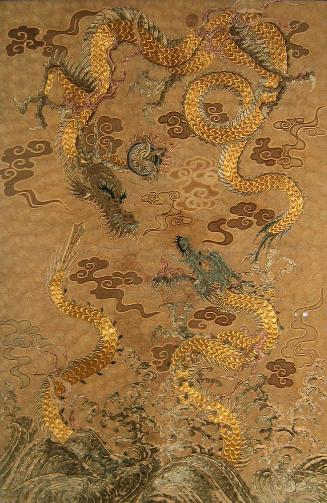 Tapestry with Two Dragons, c. 1893
Japan
Silk, cotton and gold thread; 83 x 59 in.
36756
Gi…