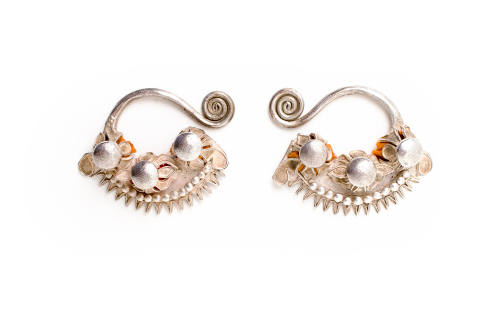 Earrings with Floral Design and Spiral Coil, 20th Century
Dong culture; Guizhou Province, Chin…