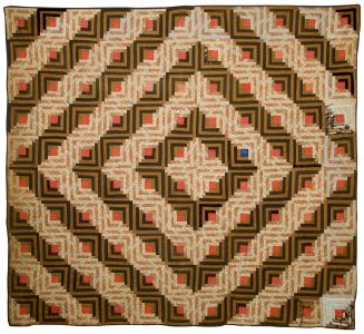 Quilt with "Barn Raising" pattern, c. 1885
Lucilla Hughes Holland; Missouri
Cotton; 76 x 82 i…