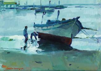 On the Beach, c. 1920
Armin Carl Hansen (American, 1886-1957)
Oil on canvas; 15 1/2 x 19 1/2 …