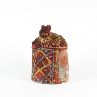 Urn with Jaguar Effigy Cover, 800-950
Quiche Maya culture; Highland Guatemala
Ceramic and pai…