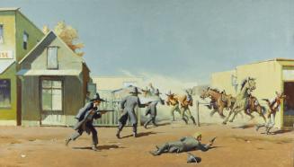 Fight at O.K. Corral, 1952
Clyde Forsythe (American, 1885-1962)
Oil on canvas; 26 x 46 in.
F…