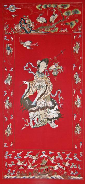 Temple Banner
Late Qing dynasty (1870-1911)
Silk, metallic threads, peacock feathers and wool…