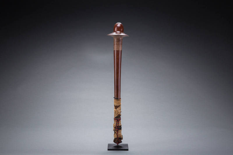 War Club, late 19th Century
New Caledonia, Melanesia
Wood, pigment, cloth and fiber; 29 1/2 ×…