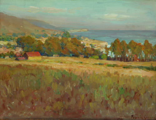 Laguna Beach, c. 1925
Frank Coburn (American, 1862-1938)
Oil on board; 14 × 17 1/2 × 2 1/8 in…