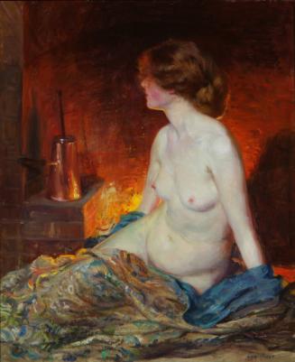Nude Figure by Firelight, c. 1909
Guy Rose (American, 1867-1925)
Oil on canvas; 33 x 29 x 1 1…