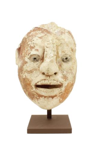 Head of a Noble, 600-900 CE
Maya culture; Yucatán, Mexico
Stucco and pigment; 11 1/2 × 7 1/2 …