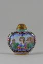 Snuff Bottle with European-Style Scenes, late 20th century
China
Metal, enamel, wood and cork…