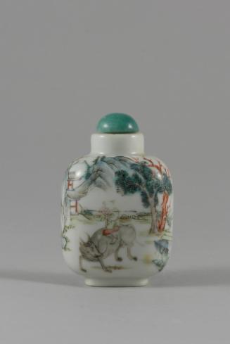 Snuff Bottle with Boy Riding Ox, Qing dynasty (1644-1911)
China
Porcelain, enamel, cork and b…