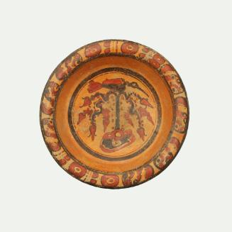 Bowl, 600-900 CE
Maya culture; possibly Yucatán, Mexico
Ceramic and pigment; 2 5/8 × 13 1/2 i…