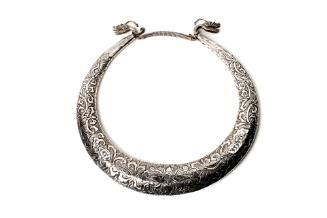 Neck Ring with Dragon Clasp, 20th Century
Miao culture; Guizhou Province, China
Silver; 11 × …