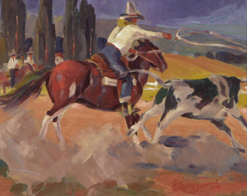 Cowboy at the Corral Lassoing a Steer, 1929
Arthur Edwaine Beaumont (American, 1890-1978)
Oil…
