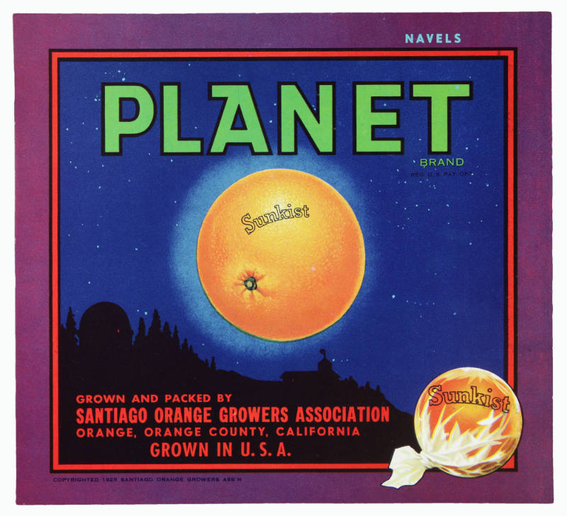 Citrus Crate Label, 1925
Santiago Orange Growers Association; Orange County, California
Paper…