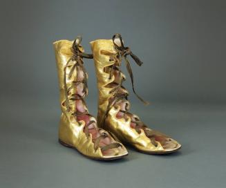Sandals Worn by Modjeska in "Cleopatra", c. 1880
Unknown maker; Paris, France
Leather, wood, …