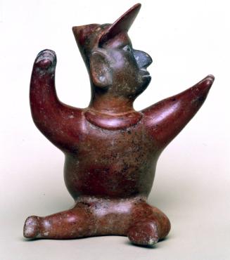 Seated Warrior, 200 BCE - 500 CE
Colima Shaft Tomb peoples; Colima, Mexico
Ceramic; 13 1/2 × …