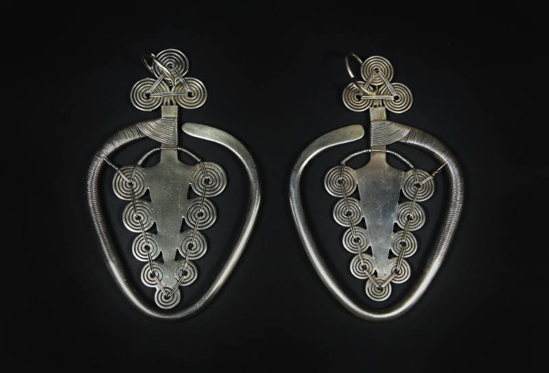Reverse Teardrop Earrings, 20th Century
Miao culture; Guizhou Province, China
Silver; 6 × 3 3…