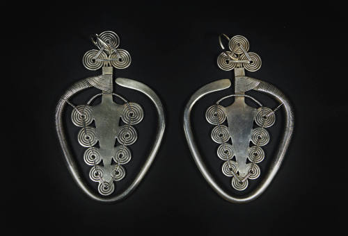 Reverse Teardrop Earrings, 20th Century
Miao culture; Guizhou Province, China
Silver; 6 × 3 3…