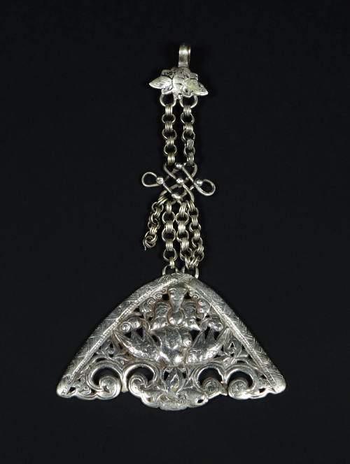 Clothing Ornament, 20th Century
Miao culture; Guizhou Province, China
Silver; 6 3/8 × 3 5/8 ×…
