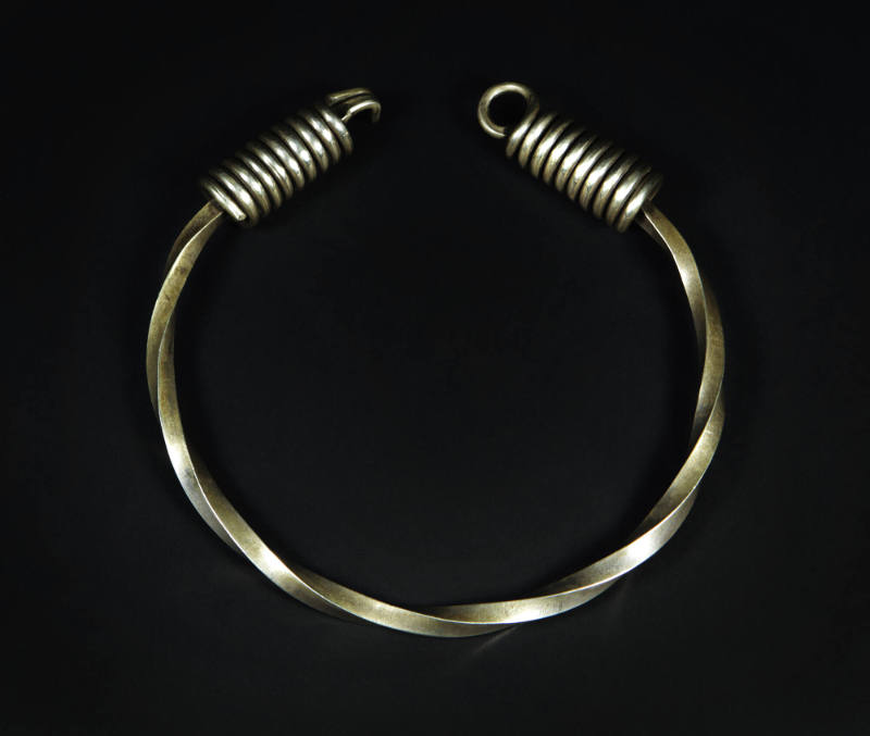 Neck Ring with Coiled Accents, 20th Century
Miao culture; Guizhou Province, China
Silver; 6 5…