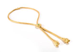 Gold Rope Necklace, 20th Century
Saudi Arabia
Gold and stone; 11 x 5 1/4 x 1/2 in.
77.4.7
G…