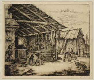 Rancho Smithy Shop, 1900-1964	
Orpha Klinker (American, 1891-1964)
Ink etching on paper; 13 1…