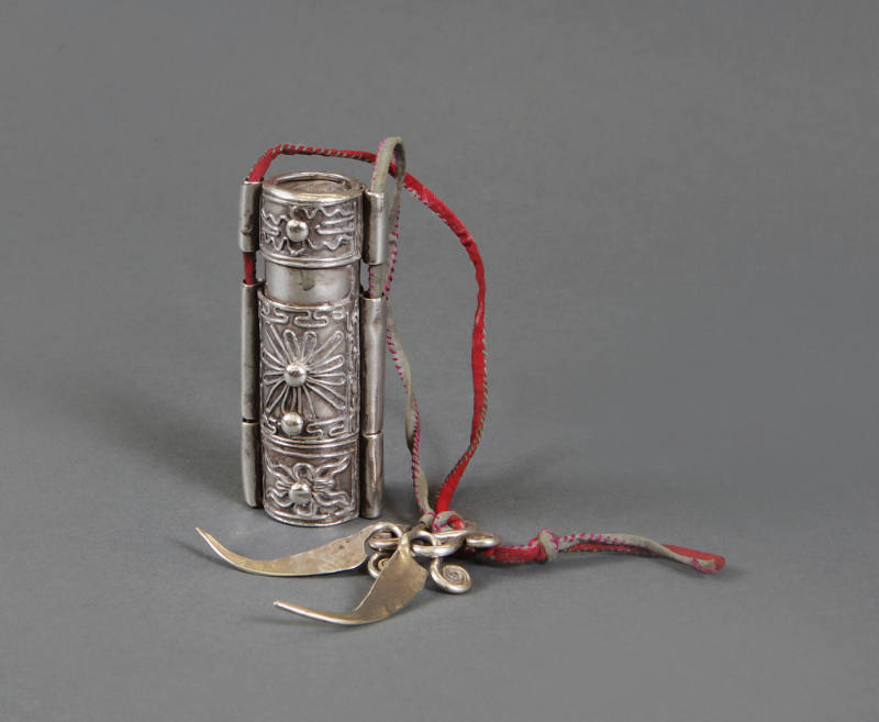 Double Compartment Needle Case, 20th Century
Miao culture; Guizhou Province, China
Silver, co…