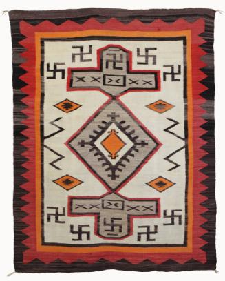 Rug, Variant on JB Moore’s Plate XXX Rug, c. 1920
Navajo; Southwestern United States
Wool; 69…