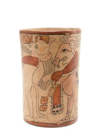 Vessel, 550-950 CE
Maya culture; Guatemala
Ceramic and paint; 7 5/8 × 4 7/8 in.
85.26.5
Ano…