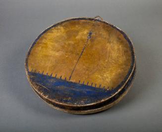 Drum, c. 1880
Lakota culture; The Great Plains
Rawhide, sinew, pigment and wood; 3 7/8 × 18 1…