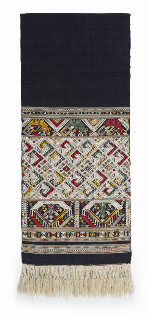 Shawl, 20th Century
Miao culture; probably Guizhou Province, China
Cotton and silk; 17 × 86 i…