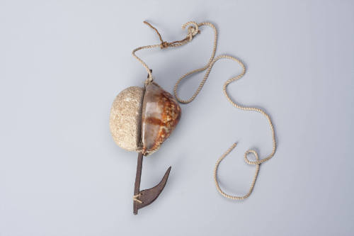 Octopus Hook (Leho He'e), 20th Century
Hawaii, Polynesia
Shell, stone, wood and fiber; 8 1/2 …