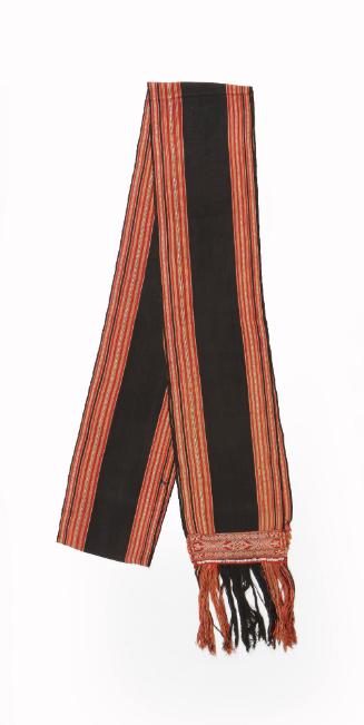 Scarf, 20th Century
Hmong culture; Vietnam
Cotton, possibly silk and possibly plastic painted…