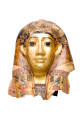 Mummy Mask, 332 BCE - 330 CE
Egypt, Africa 
Linen, plaster, gold leaf and pigment; 15 × 12 3/…