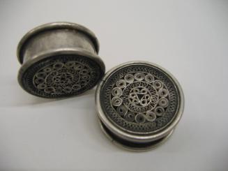 Ear Spools with Filigree Work, 20th Century
Miao or Dong culture; Guizhou Province, China
Sil…