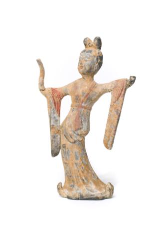 Female Dancer Tomb Figure, Han Dynasty (200 B.C.-200 A.D.)
China
Ceramic and paint; 11 1/2 x …