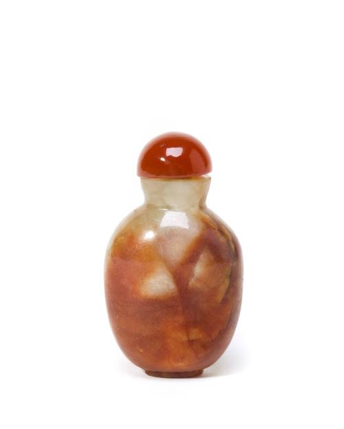 Snuff Bottle with Variegated Colors of Red and Cream, 19th Century
Han culture; China
Carneli…