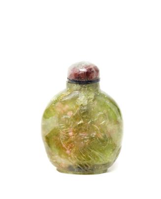 Snuff Bottle, 20th Century
Han culture; China
Tourmaline; 2 1/2 × 1 3/4 × 3/4 in.
97.11.61.1…