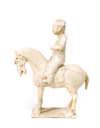 Man on Horseback Figurine, Tang Dynasty (618-907 A.D.)
China
Ceramic and paint; 12 x 9 1/2 in…