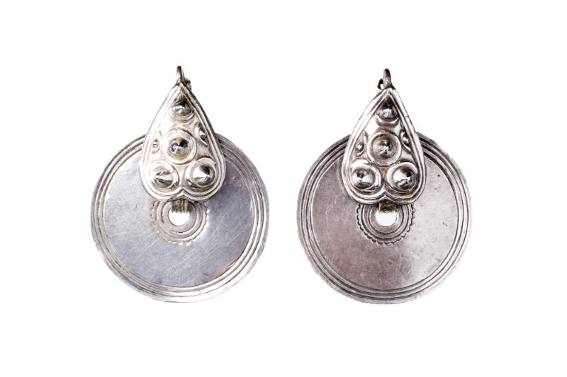 Disc-shaped Earrings, 20th Century
Miao culture; Guizhou Province, China
Silver; 2 x 2 3/8 in…