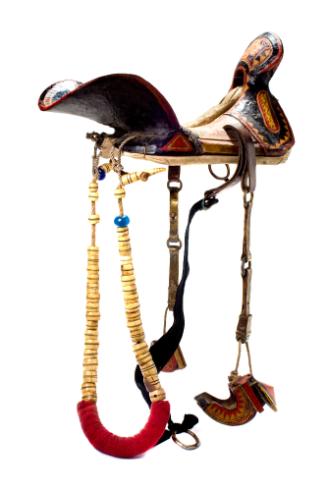 Saddle with Stirrups, 20th Century
Yi people; China
Brass, leather, wood and paint; 11 x 10 x…