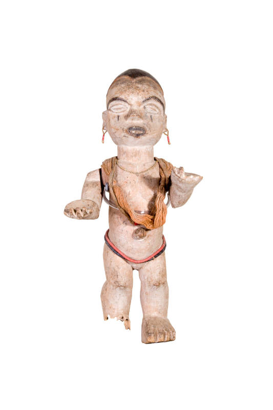 Female Child Marionette, 20th Century
Ibibio people; Nigeria
Kaolin, wood, beads, fiber and r…