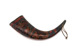 Drinking Horn, 20th Century
Miao or Yao culture; China
Buffalo horn, paint and fiber; 5 × 12 …